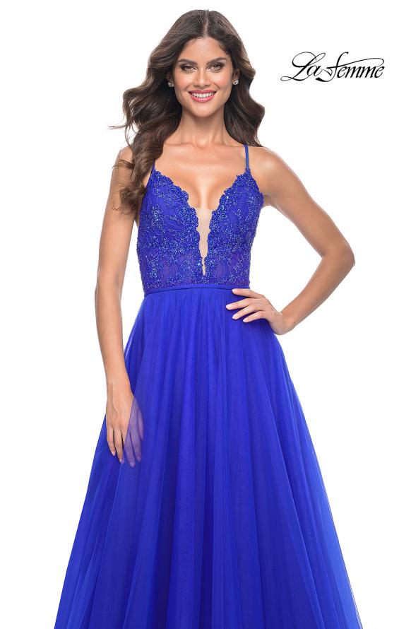 La Femme 32059 prom dress images.  La Femme 32059 is available in these colors: Hot Fuchsia, Royal Blue.