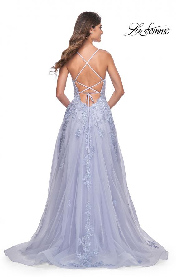 La Femme 32062 prom dress images.  La Femme 32062 is available in these colors: Light Periwinkle, Strawberry, Teal.