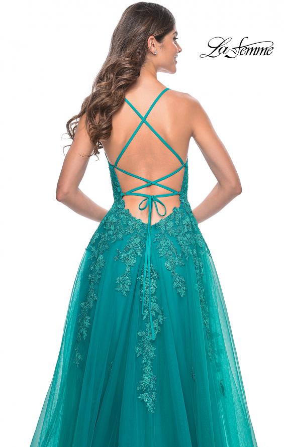 La Femme 32062 prom dress images.  La Femme 32062 is available in these colors: Light Periwinkle, Strawberry, Teal.