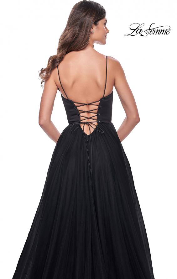 La Femme 32065 prom dress images.  La Femme 32065 is available in these colors: Black, Dark Berry, Dark Emerald.