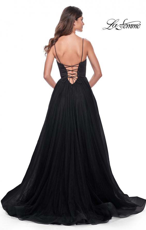 La Femme 32065 prom dress images.  La Femme 32065 is available in these colors: Black, Dark Berry, Dark Emerald.