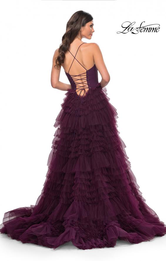 La Femme 32071 prom dress images.  La Femme 32071 is available in these colors: Black, Dark Berry, Dark Emerald.