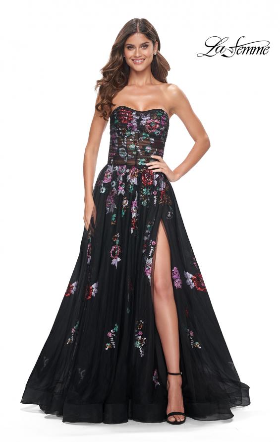 La Femme 32072 prom dress images.  La Femme 32072 is available in these colors: Black.