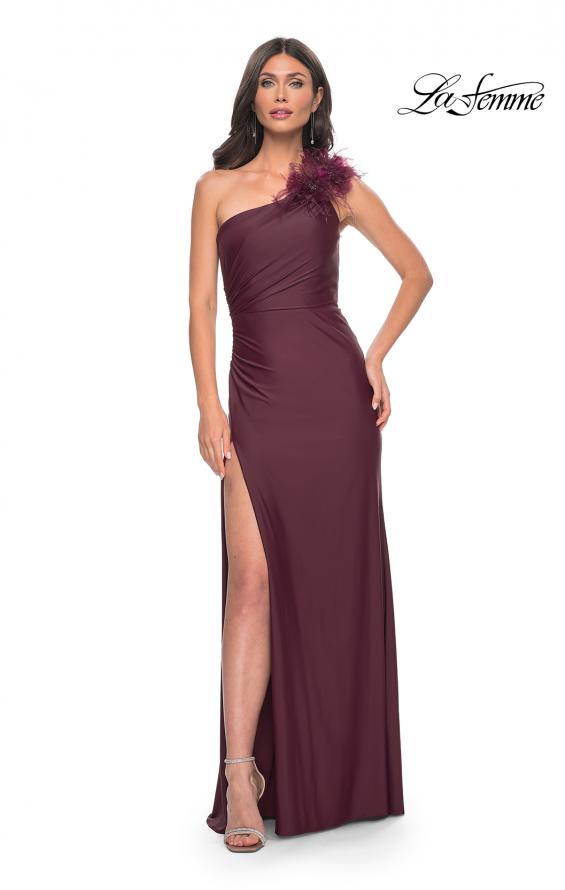 La Femme 32076 prom dress images.  La Femme 32076 is available in these colors: Black, Dark Wine, Royal Blue, White.