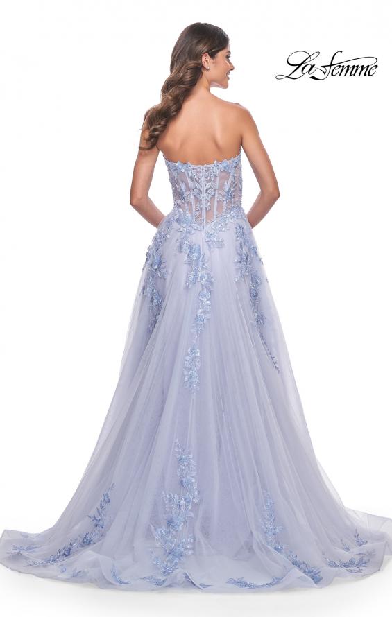 La Femme 32082 prom dress images.  La Femme 32082 is available in these colors: Light Periwinkle, Pale Yellow, Sage.