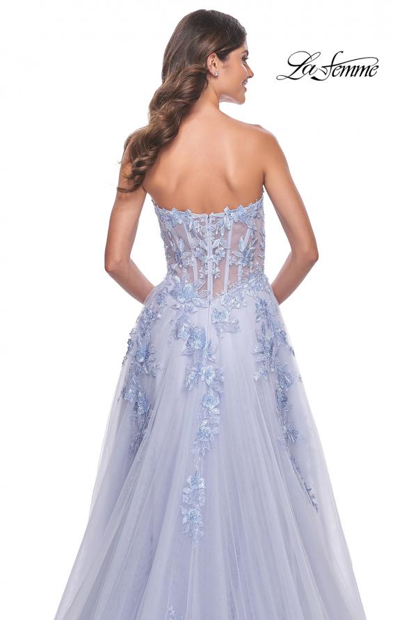 La Femme 32082 prom dress images.  La Femme 32082 is available in these colors: Light Periwinkle, Pale Yellow, Sage.