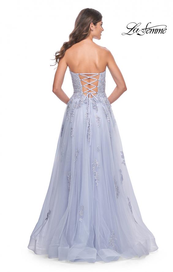 La Femme 32084 prom dress images.  La Femme 32084 is available in these colors: Blush, Light Periwinkle, Royal Blue, Sage.