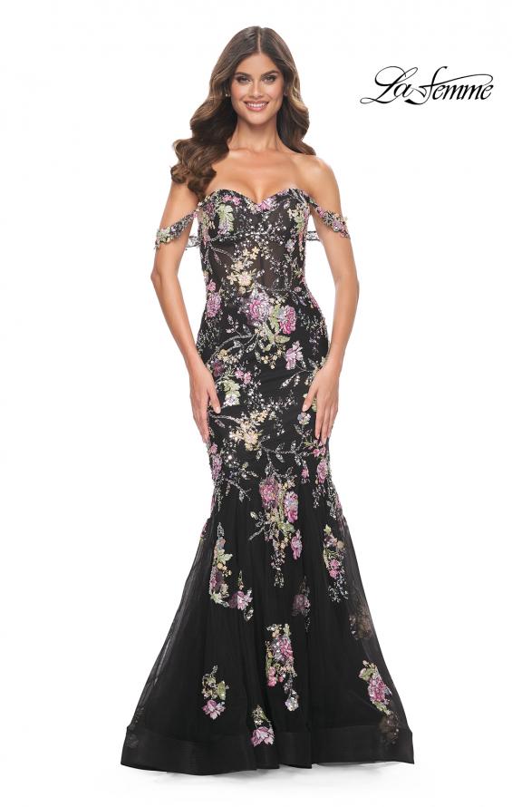 La Femme 32087 prom dress images.  La Femme 32087 is available in these colors: Black.