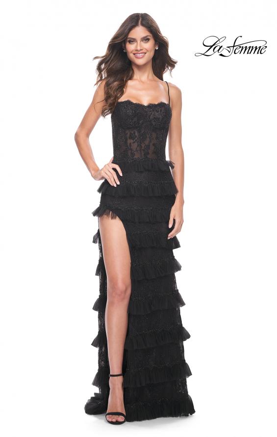 La Femme 32113 prom dress images.  La Femme 32113 is available in these colors: Black.