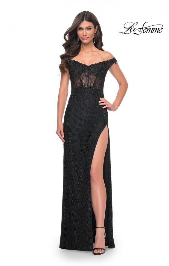 La Femme 32116 prom dress images.  La Femme 32116 is available in these colors: Black, Emerald, Marine Blue.