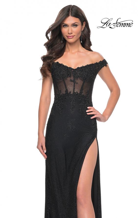 La Femme 32116 prom dress images.  La Femme 32116 is available in these colors: Black, Emerald, Marine Blue.