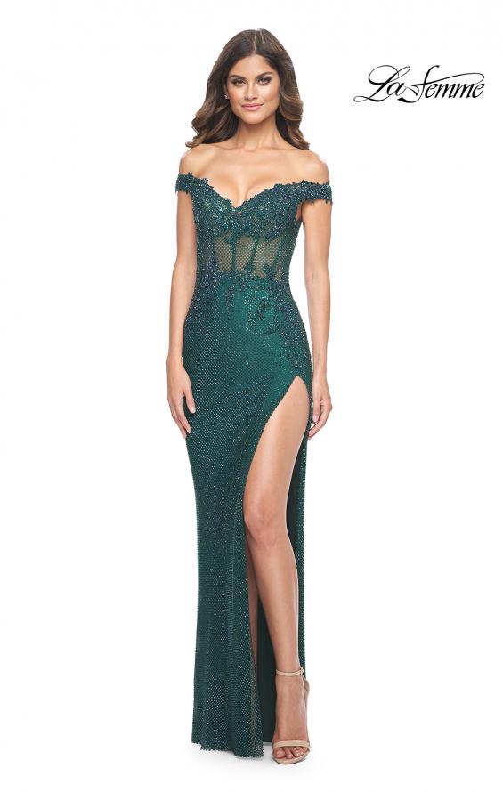 La Femme 32116 prom dress images.  La Femme 32116 is available in these colors: Black, Emerald, Marine Blue.