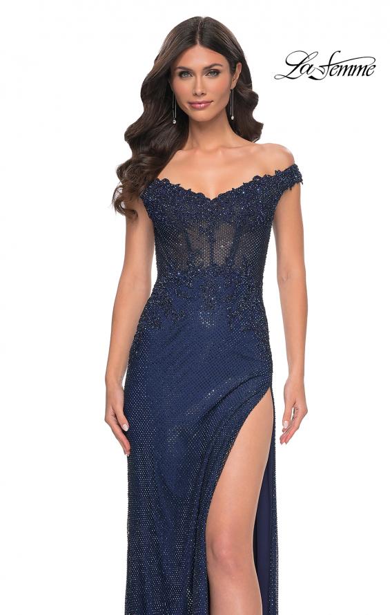 La Femme 32116 prom dress images.  La Femme 32116 is available in these colors: Black, Emerald, Marine Blue.