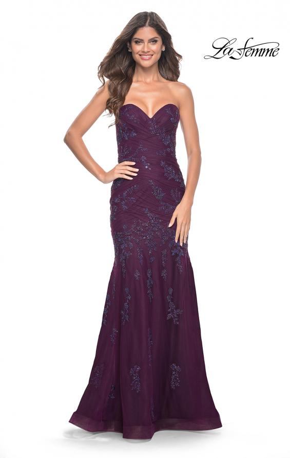 La Femme 32121 prom dress images.  La Femme 32121 is available in these colors: Dark Berry.