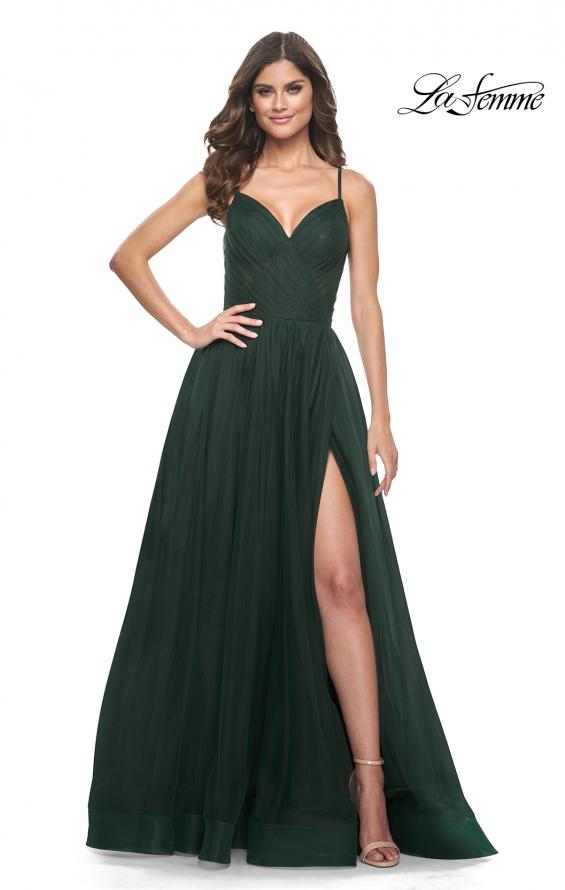 La Femme 32130 prom dress images.  La Femme 32130 is available in these colors: Black, Emerald, Red.