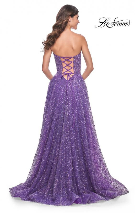 La Femme 32136 prom dress images.  La Femme 32136 is available in these colors: Cloud Blue, Purple.