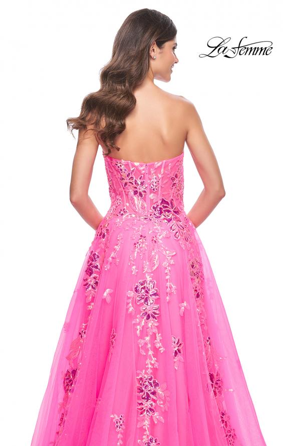 La Femme 32137 prom dress images.  La Femme 32137 is available in these colors: Neon Pink.