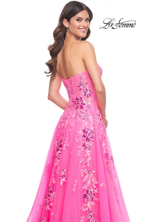 La Femme 32137 prom dress images.  La Femme 32137 is available in these colors: Neon Pink.