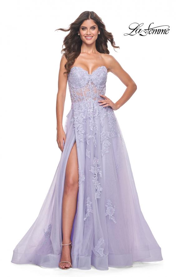 La Femme 32145 prom dress images.  La Femme 32145 is available in these colors: Light Periwinkle.