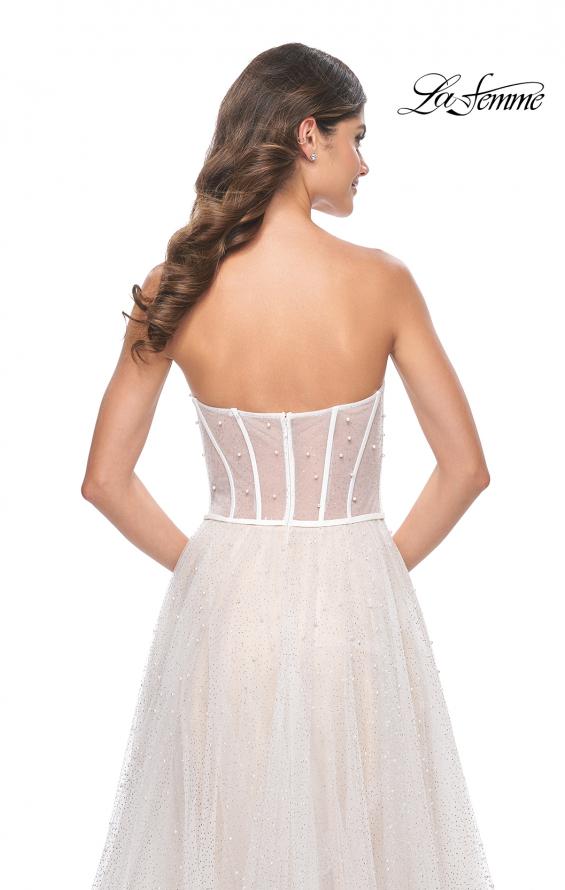 La Femme 32149 prom dress images.  La Femme 32149 is available in these colors: White/Nude.