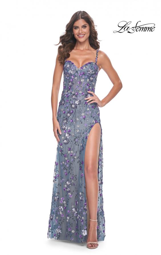 La Femme 32163 prom dress images.  La Femme 32163 is available in these colors: Slate Blue.