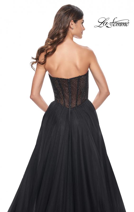 La Femme 32216 prom dress images.  La Femme 32216 is available in these colors: Black, Dark Emerald, Royal Blue.