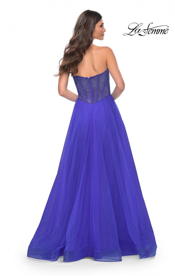 La Femme 32216 prom dress images.  La Femme 32216 is available in these colors: Black, Dark Emerald, Royal Blue.