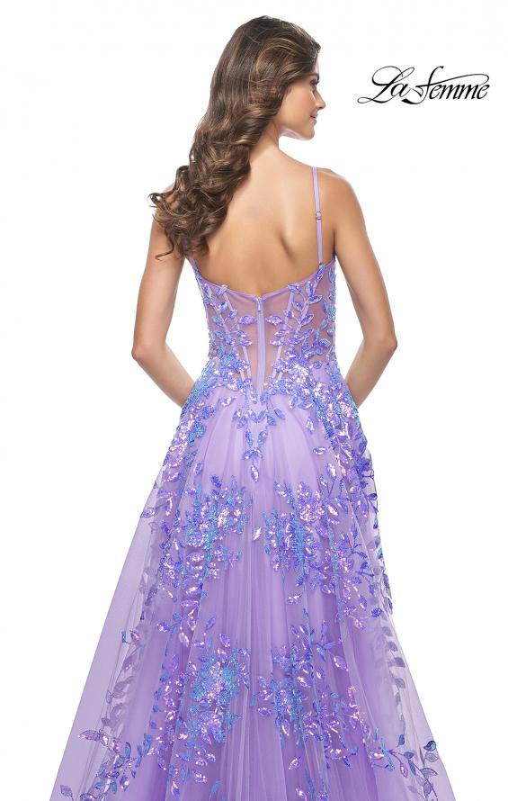 La Femme 32223 prom dress images.  La Femme 32223 is available in these colors: Blue, Periwinkle, Pink.