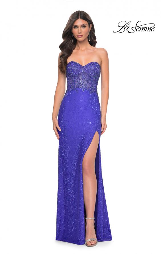 La Femme 32245 prom dress images.  La Femme 32245 is available in these colors: Dark Emerald, Royal Blue.