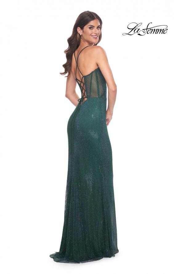 La Femme 32247 prom dress images.  La Femme 32247 is available in these colors: Dark Emerald, Red, Royal Purple, Slate Blue.