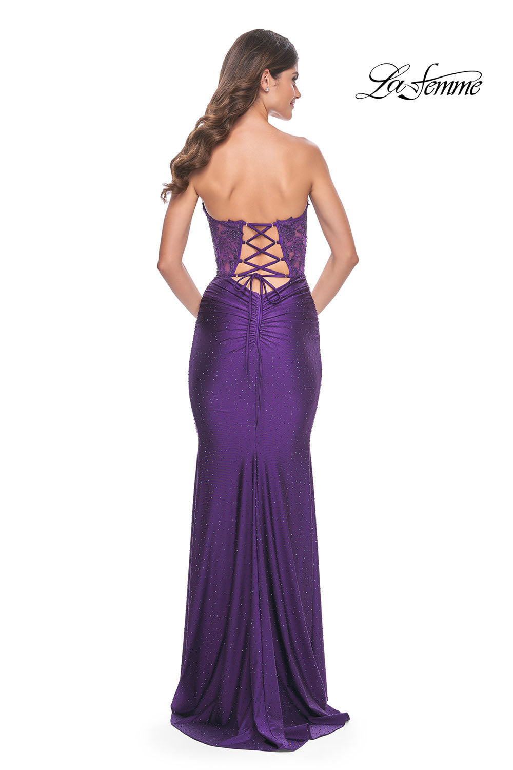 La Femme 32254 prom dress images.  La Femme 32254 is available in these colors: Light Gold, Royal Purple.