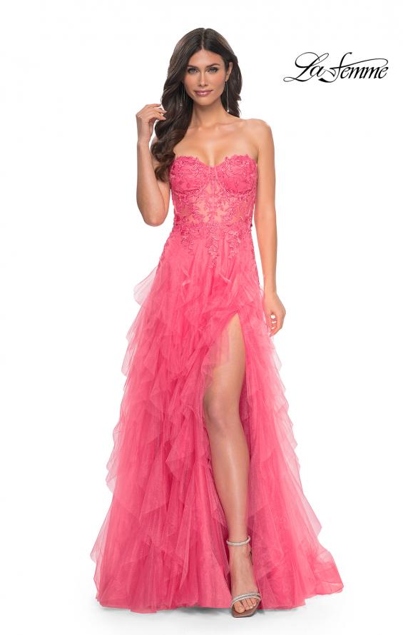 La Femme 32286 prom dress images.  La Femme 32286 is available in these colors: Coral.