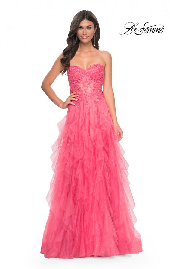 La Femme 32286 prom dress images.  La Femme 32286 is available in these colors: Coral.