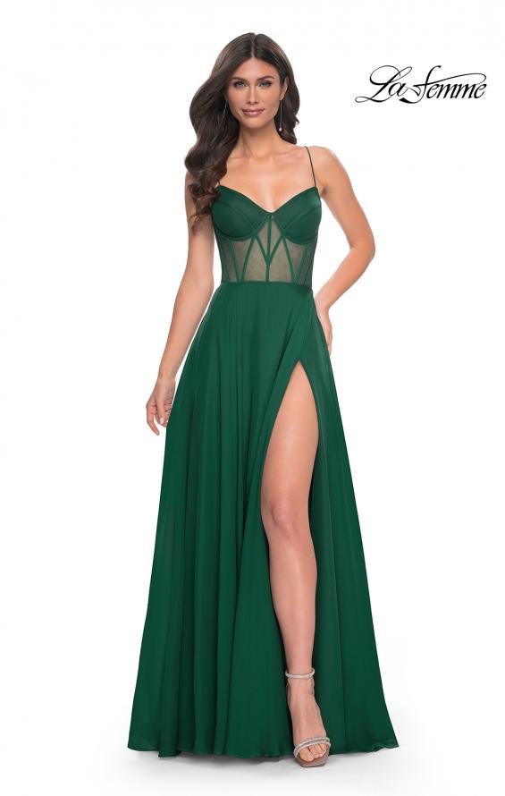 La Femme 32296 prom dress images.  La Femme 32296 is available in these colors: Black, Emerald.