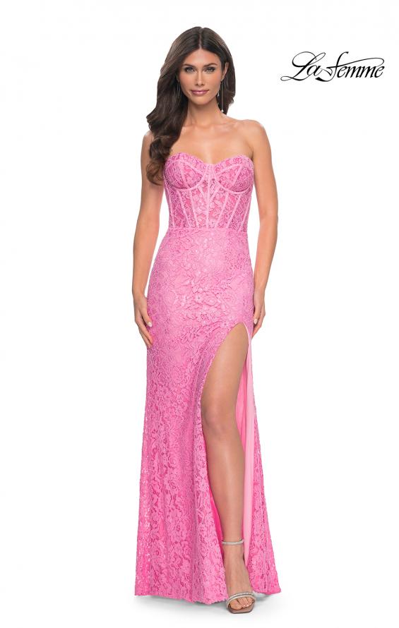 La Femme 32298 prom dress images.  La Femme 32298 is available in these colors: Papaya, Pink.