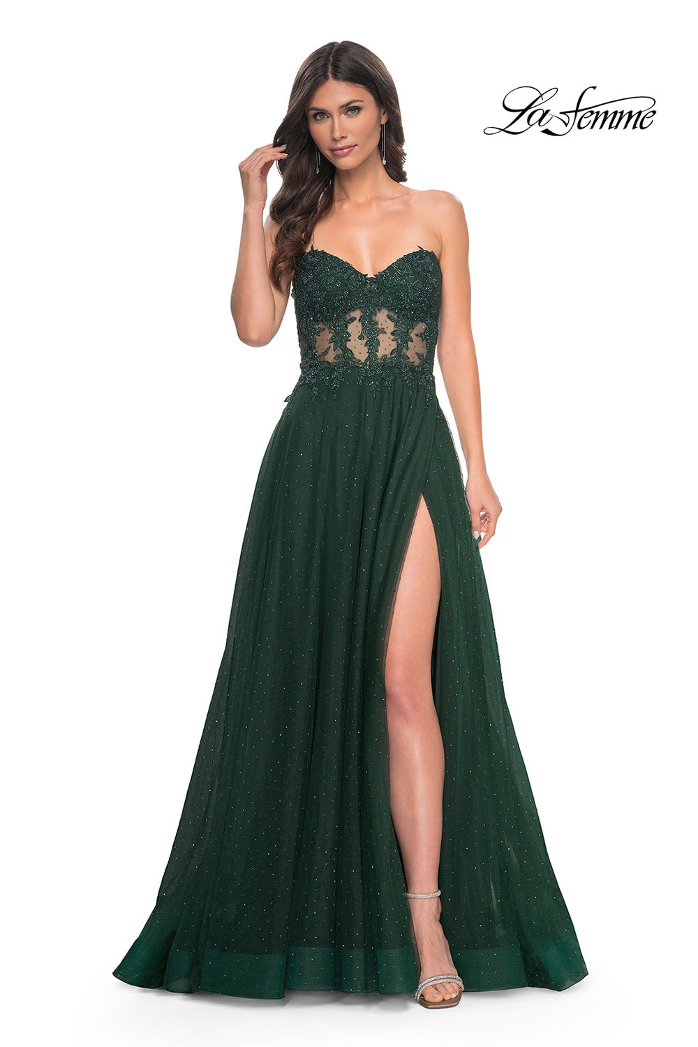 La Femme 32313 prom dress images.  La Femme 32313 is available in these colors: Black, Dark Berry, Dark Emerald, Royal Blue.