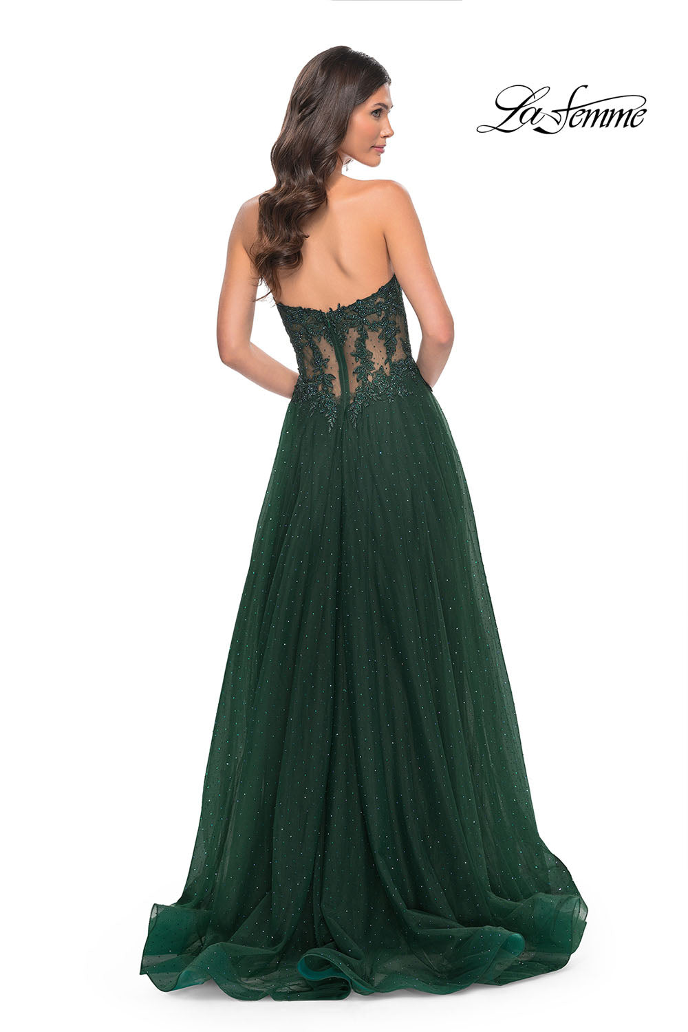 La Femme 32313 prom dress images.  La Femme 32313 is available in these colors: Black, Dark Berry, Dark Emerald, Royal Blue.