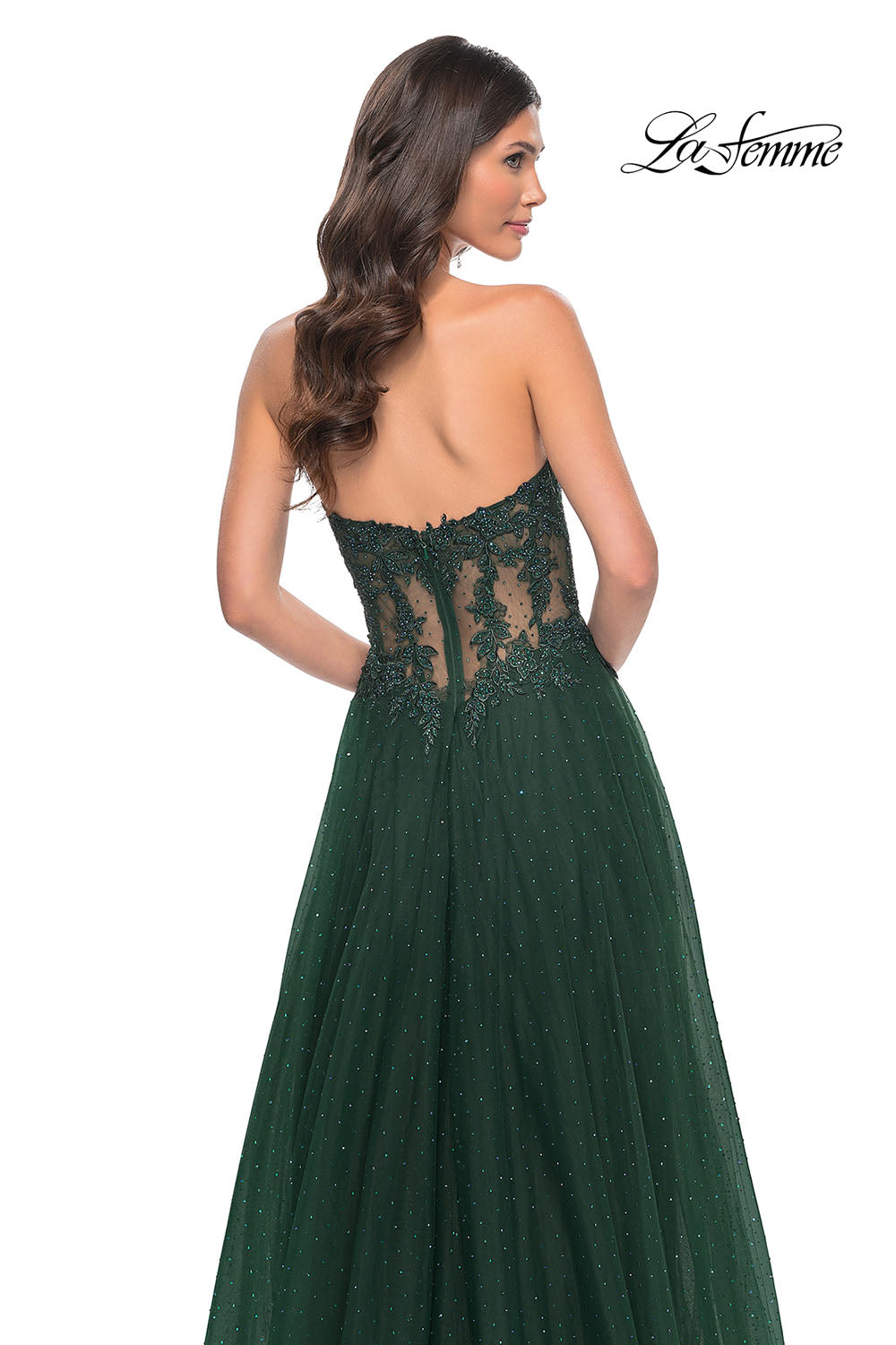 La Femme 32313 prom dress images.  La Femme 32313 is available in these colors: Black, Dark Berry, Dark Emerald, Royal Blue.