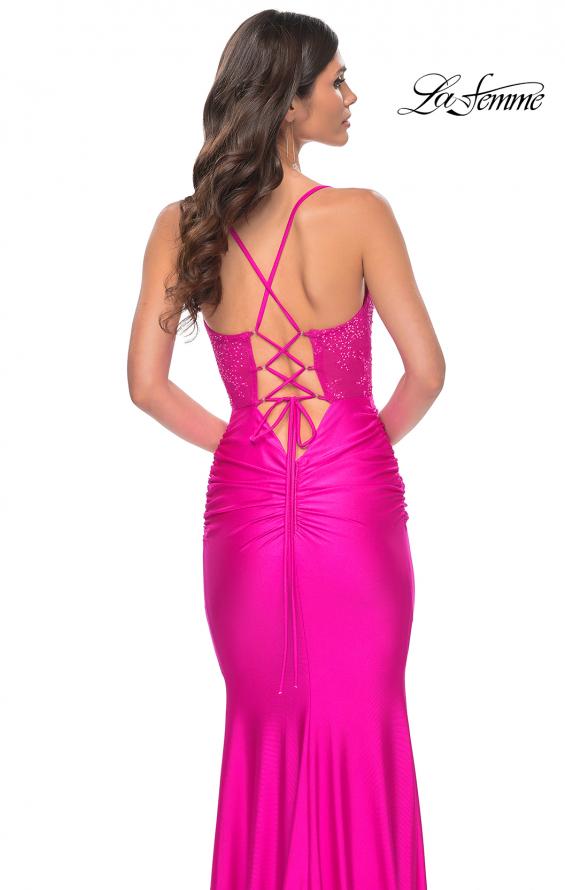 La Femme 32322 prom dress images.  La Femme 32322 is available in these colors: Bright Green, Hot Fuchsia, Light Periwinkle.