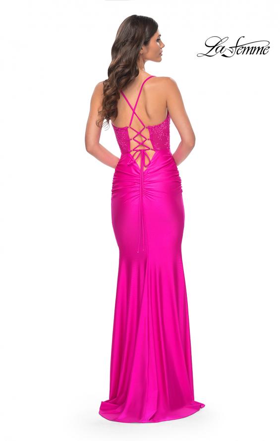 La Femme 32322 prom dress images.  La Femme 32322 is available in these colors: Bright Green, Hot Fuchsia, Light Periwinkle.