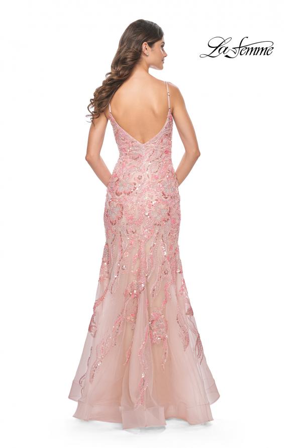 La Femme 32333 prom dress images.  La Femme 32333 is available in these colors: Champagne, Coral, Lavender.