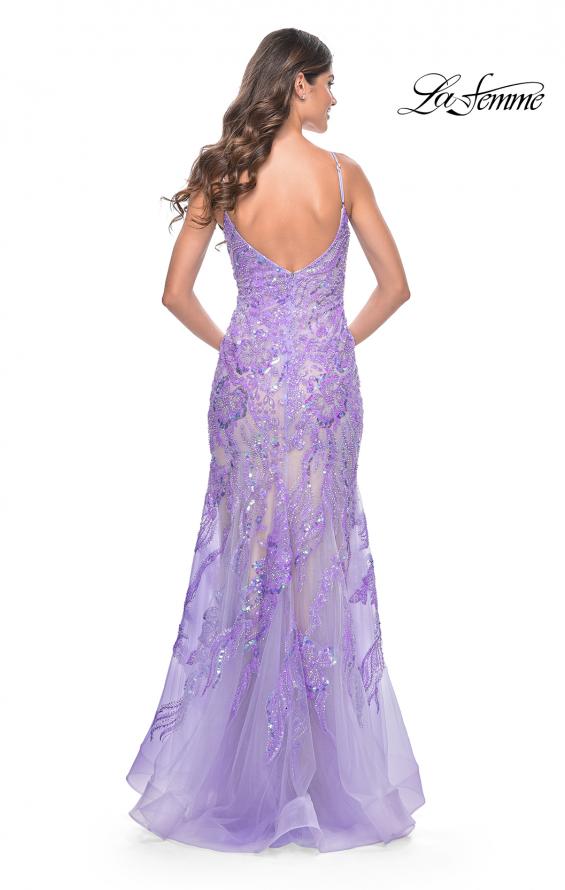 La Femme 32333 prom dress images.  La Femme 32333 is available in these colors: Champagne, Coral, Lavender.