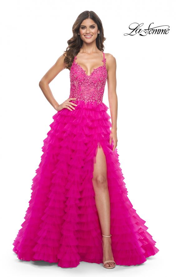 La Femme 32334 prom dress images.  La Femme 32334 is available in these colors: Hot Fuchsia.