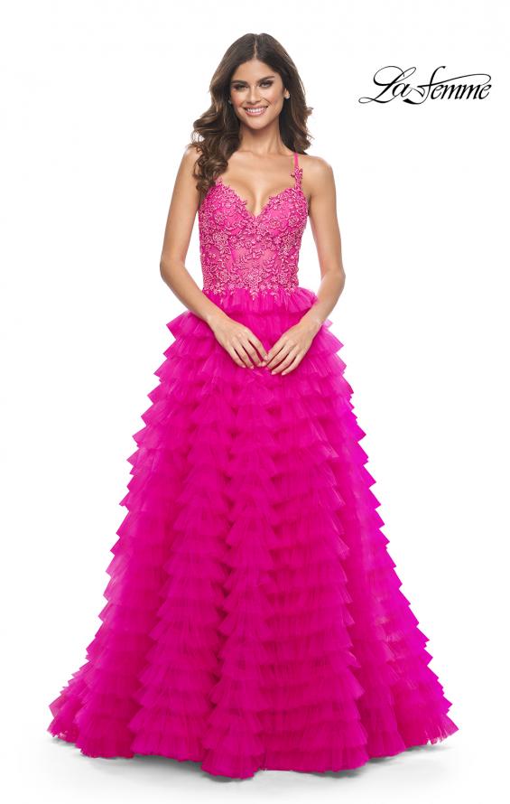 La Femme 32334 prom dress images.  La Femme 32334 is available in these colors: Hot Fuchsia.