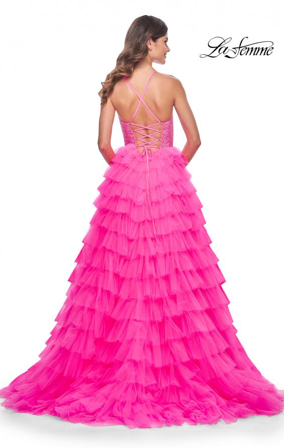 La Femme 32335 prom dress images.  La Femme 32335 is available in these colors: Light Periwinkle, Neon Pink.