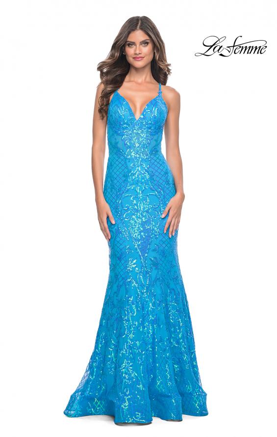 La Femme 32337 prom dress images.  La Femme 32337 is available in these colors: Aqua, Lavender, Neon Pink.