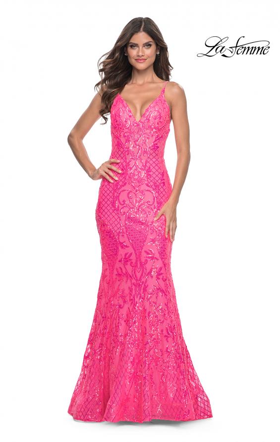 La Femme 32337 prom dress images.  La Femme 32337 is available in these colors: Aqua, Lavender, Neon Pink.