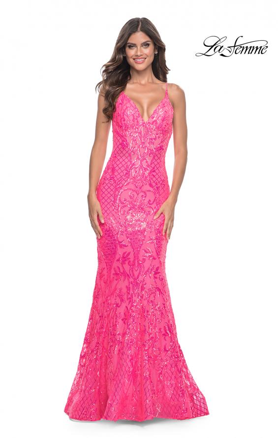 La Femme 32337 prom dress images.  La Femme 32337 is available in these colors: Aqua, Lavender, Neon Pink.