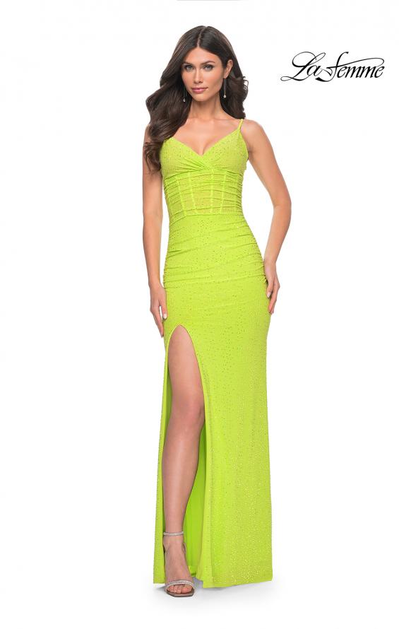 La Femme 32338 prom dress images.  La Femme 32338 is available in these colors: Bright Green, Hot Pink.