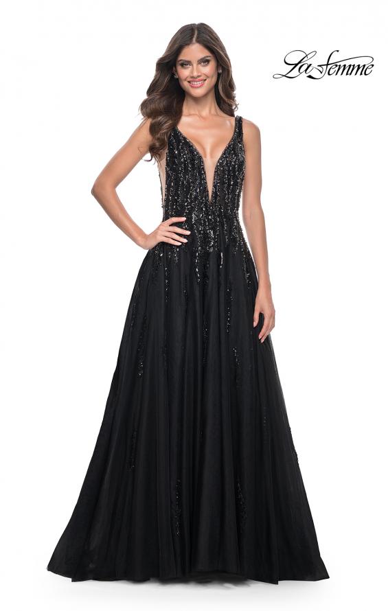 La Femme 32345 prom dress images.  La Femme 32345 is available in these colors: Black.